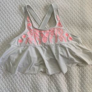 Xhilaration white halter criss cross swimsuit  bikini top with neon coral